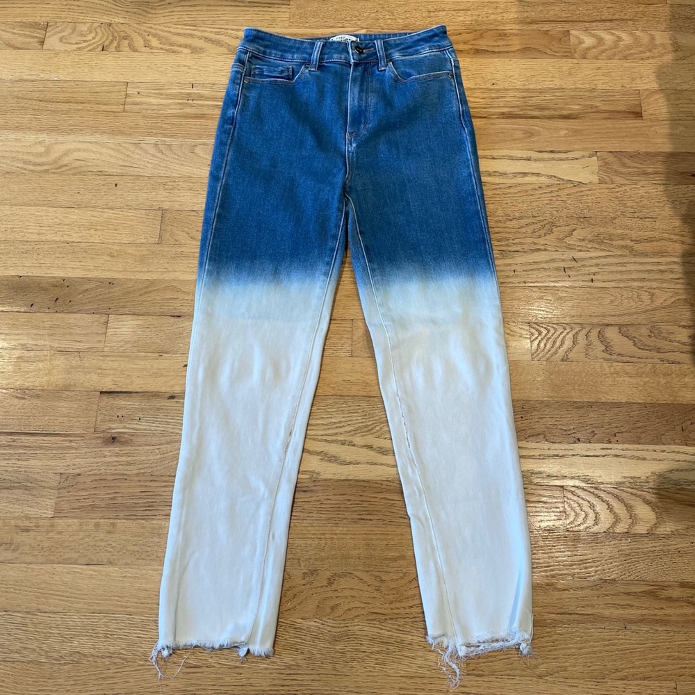 PAIGE Hoxton Slim Jeans High Rise Dip Dye Ombre Fade Raw Hem Lux Straight Leg 26